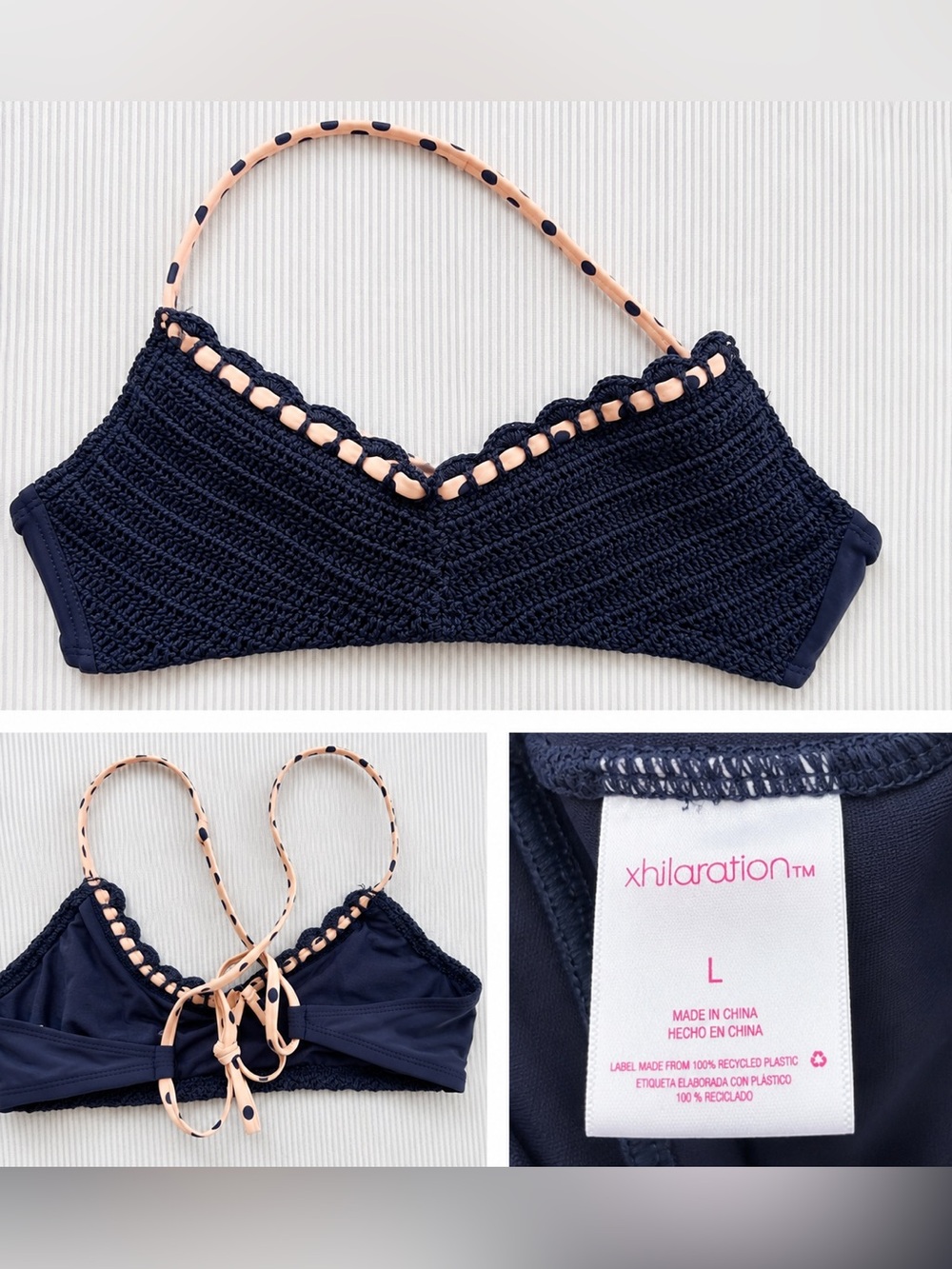 Xhilaration Navy Crochet Bikini Top